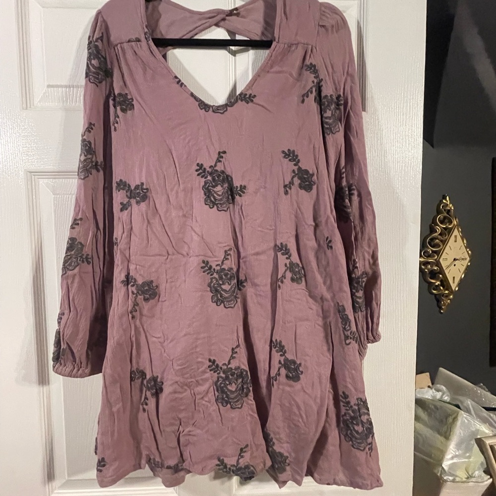 Free People Mauve Long Sleeve Dress with Floral Pattern
